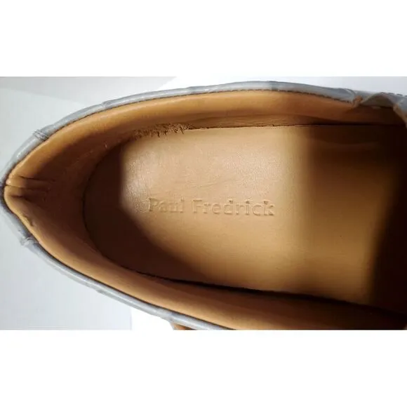 Paul Frederick Shoes 9 Slip On Grey Leather Croc Embossed Sneakers White Soles