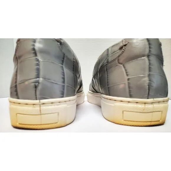 Paul Frederick Shoes 9 Slip On Grey Leather Croc Embossed Sneakers White Soles