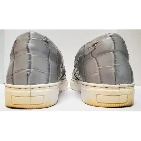 Paul Frederick Shoes 9 Slip On Grey Leather Croc Embossed Sneakers White Soles