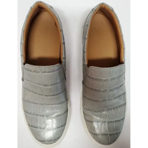 Paul Frederick Shoes 9 Slip On Grey Leather Croc Embossed Sneakers White Soles
