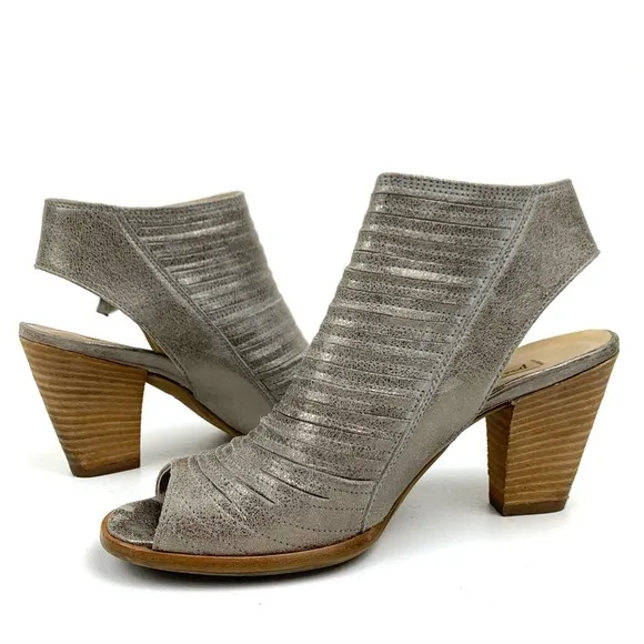 Paul Green Cayanne Bootie Sandals Woven Peep Toe Metallic Leather Comfort US 7.5