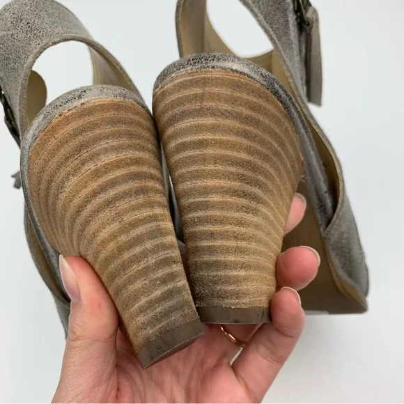 Paul Green Cayanne Bootie Sandals Woven Peep Toe Metallic Leather Comfort US 7.5