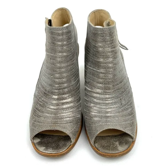 Paul Green Cayanne Bootie Sandals Woven Peep Toe Metallic Leather Comfort US 7.5