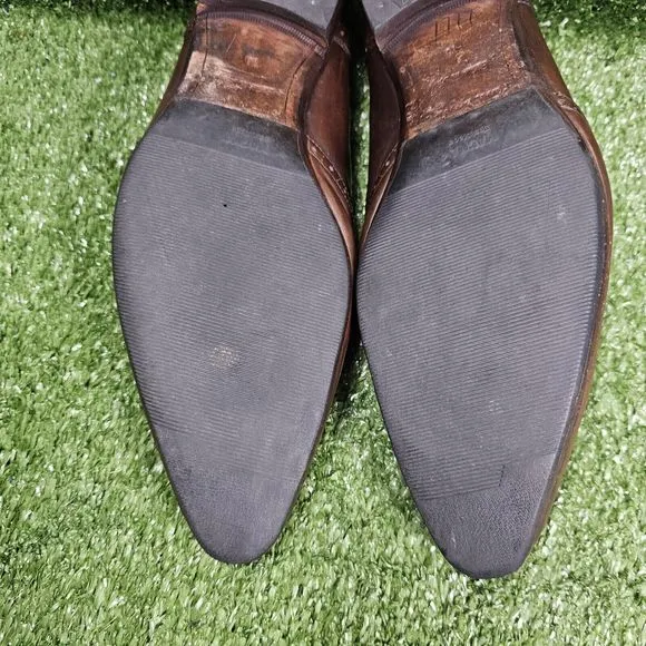 Paul Stuart Brown Leather Slip On Wing Tip Penny Loafers Italy‎ Mens Size 11