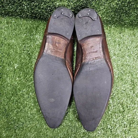 Paul Stuart Brown Leather Slip On Wing Tip Penny Loafers Italy‎ Mens Size 11