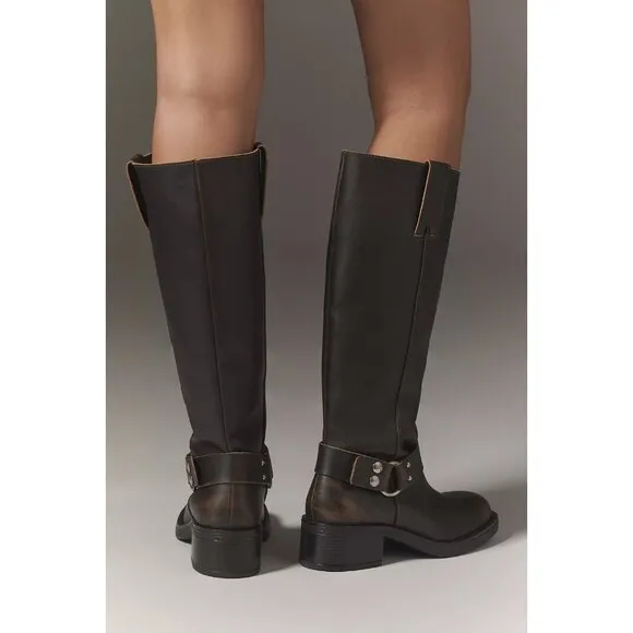 Pilcro Tall Moto Brown Leather Boots 37