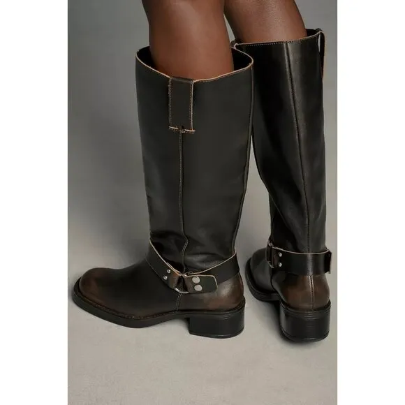 Pilcro Tall Moto Brown Leather Boots 37