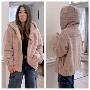 Pink Fabulous Hooded Faux Fur Jacket with Side Pockets