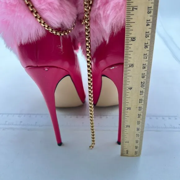 Pink Fluffy Boots for Women Knee High Wide Calf with Heel Fluffy Snow Boots Pink