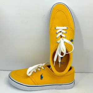 POLO RALPH LAUREN BRIGHT YELLOW CANVAS TENNIS SHOES, SIZE MEN’S US 8.5, EUR 41.5
