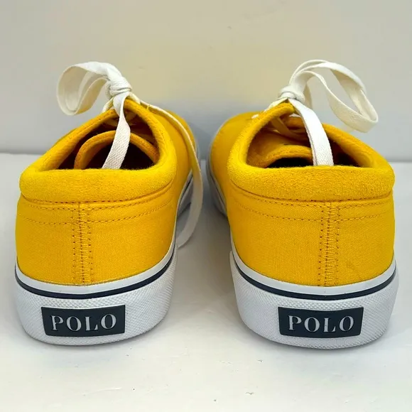 POLO RALPH LAUREN BRIGHT YELLOW CANVAS TENNIS SHOES, SIZE MEN’S US 8.5, EUR 41.5