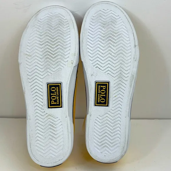 POLO RALPH LAUREN BRIGHT YELLOW CANVAS TENNIS SHOES, SIZE MEN’S US 8.5, EUR 41.5