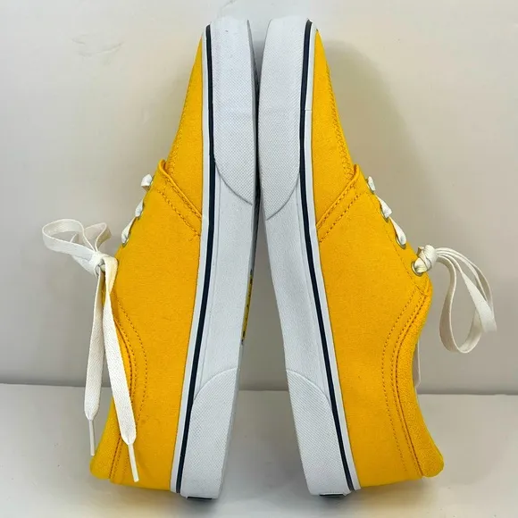 POLO RALPH LAUREN BRIGHT YELLOW CANVAS TENNIS SHOES, SIZE MEN’S US 8.5, EUR 41.5