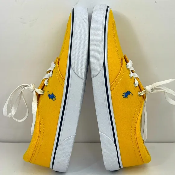 POLO RALPH LAUREN BRIGHT YELLOW CANVAS TENNIS SHOES, SIZE MEN’S US 8.5, EUR 41.5