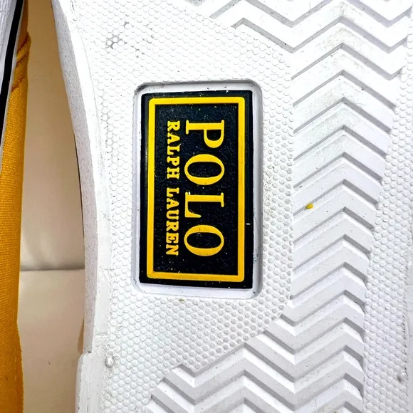 POLO RALPH LAUREN BRIGHT YELLOW CANVAS TENNIS SHOES, SIZE MEN’S US 8.5, EUR 41.5
