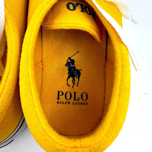 POLO RALPH LAUREN BRIGHT YELLOW CANVAS TENNIS SHOES, SIZE MEN’S US 8.5, EUR 41.5