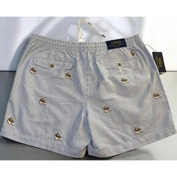 Polo Ralph Lauren Classic Fit Stripe Golf Shorts Elastic Waist Pockets NEW XL