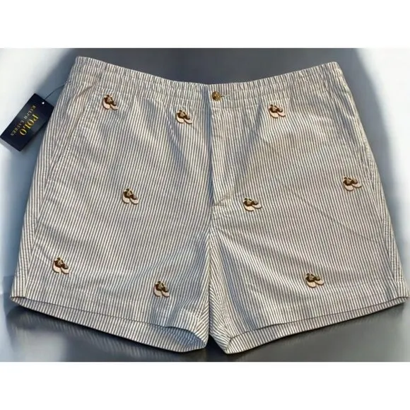 Polo Ralph Lauren Classic Fit Stripe Golf Shorts Elastic Waist Pockets NEW XL