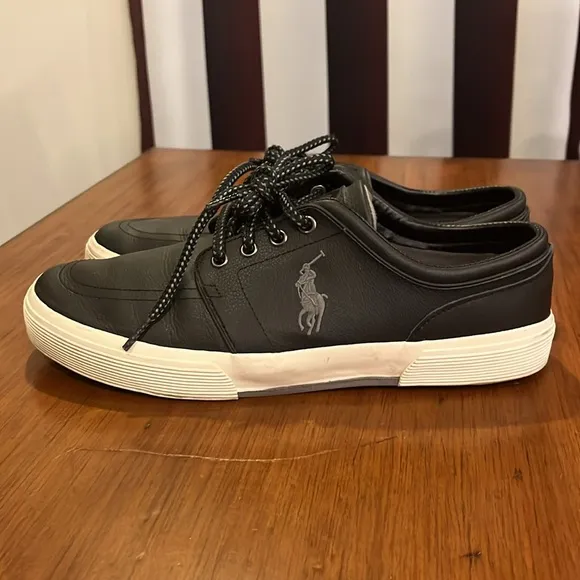 Polo Ralph Lauren Faxon Leather shoes sneakers black Mens Size 11.5
