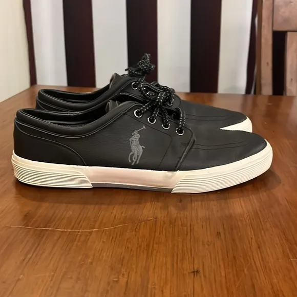 Polo Ralph Lauren Faxon Leather shoes sneakers black Mens Size 11.5