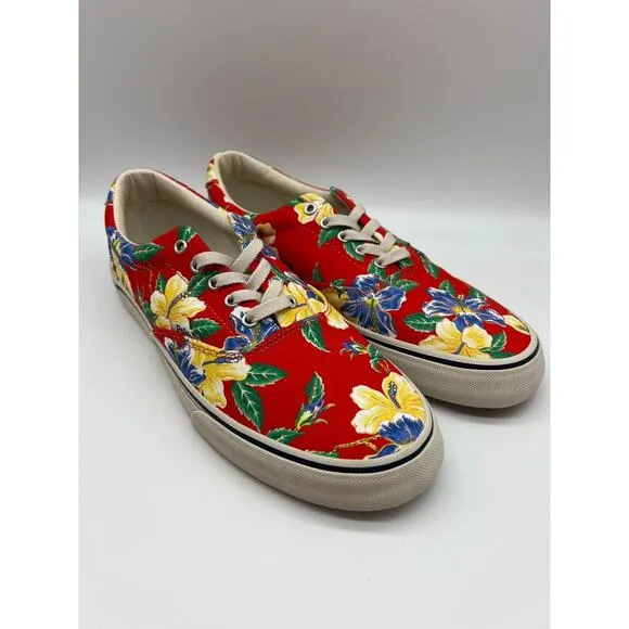 Polo Ralph Lauren Men's Thorton Canvas Shoes Floral Red Size 10D NEW