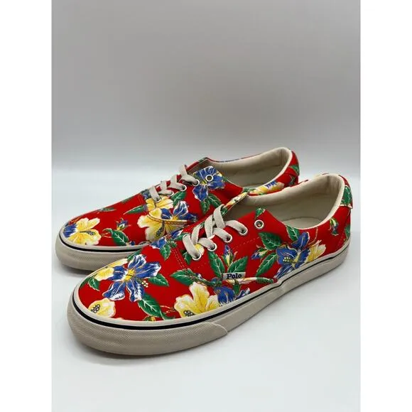 Polo Ralph Lauren Men's Thorton Canvas Shoes Floral Red Size 10D NEW