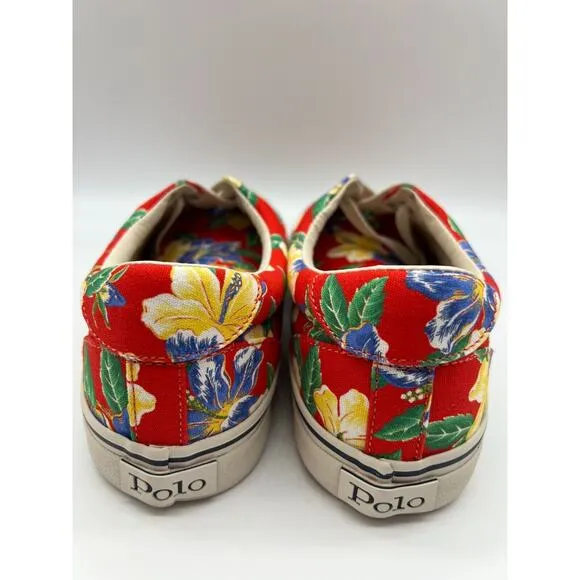 Polo Ralph Lauren Men's Thorton Canvas Shoes Floral Red Size 10D NEW