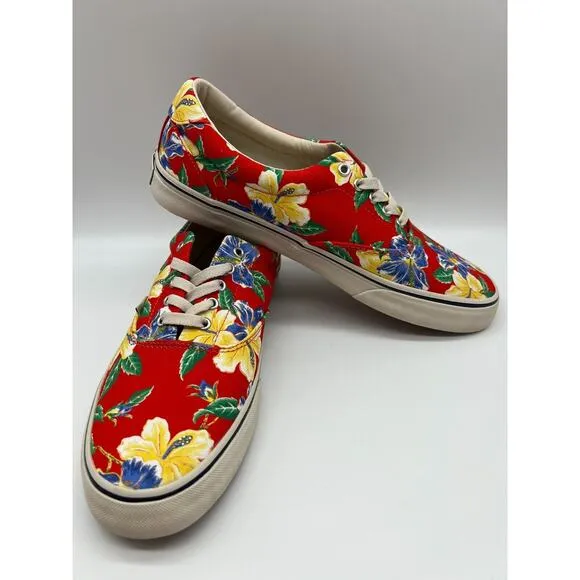 Polo Ralph Lauren Men's Thorton Canvas Shoes Floral Red Size 10D NEW