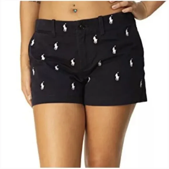 Polo Ralph Lauren Navy &amp; White Pony Embroidery Cotton Summer Chino Shorts Size 4
