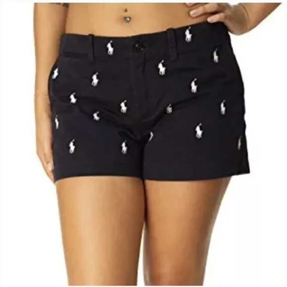 Polo Ralph Lauren Navy &amp; White Pony Embroidery Cotton Summer Chino Shorts Size 4