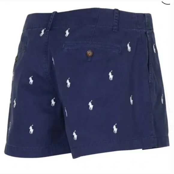 Polo Ralph Lauren Navy &amp; White Pony Embroidery Cotton Summer Chino Shorts Size 4