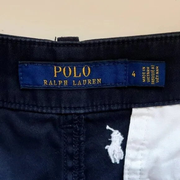 Polo Ralph Lauren Navy &amp; White Pony Embroidery Cotton Summer Chino Shorts Size 4