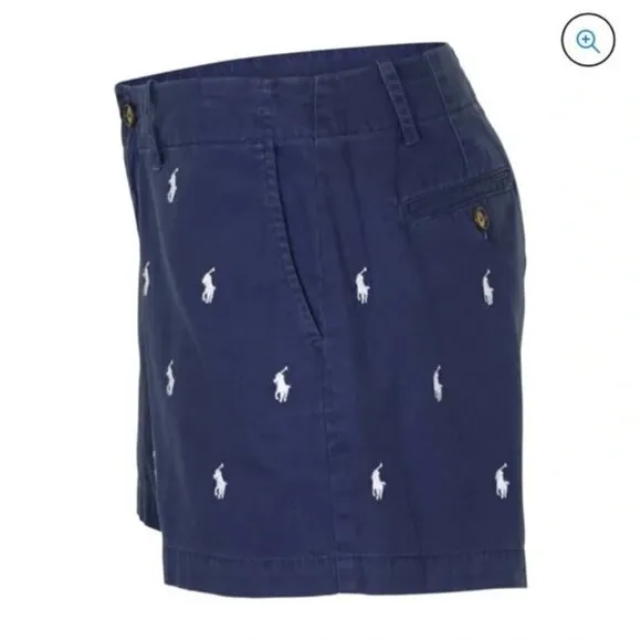 Polo Ralph Lauren Navy &amp; White Pony Embroidery Cotton Summer Chino Shorts Size 4