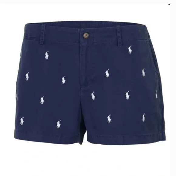 Polo Ralph Lauren Navy &amp; White Pony Embroidery Cotton Summer Chino Shorts Size 4