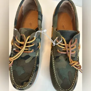 Polo Ralph Lauren Ranger Deck Suede Leather Camo Olive Boat Shoe Mens Sz 10.5