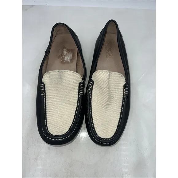 Polo Ralph Lauren Shoes Mens 11 Black White Leather Casual Loafer Drviving Shoes