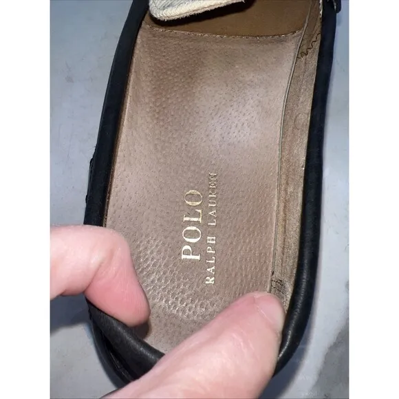 Polo Ralph Lauren Shoes Mens 11 Black White Leather Casual Loafer Drviving Shoes