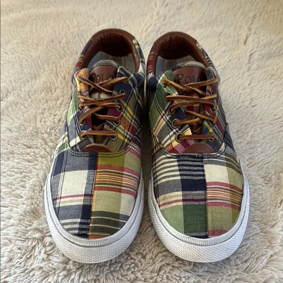 Polo Ralph Lauren Vaughn Shoes Sneakers Men’s Size 8.5 Plaid Canvas