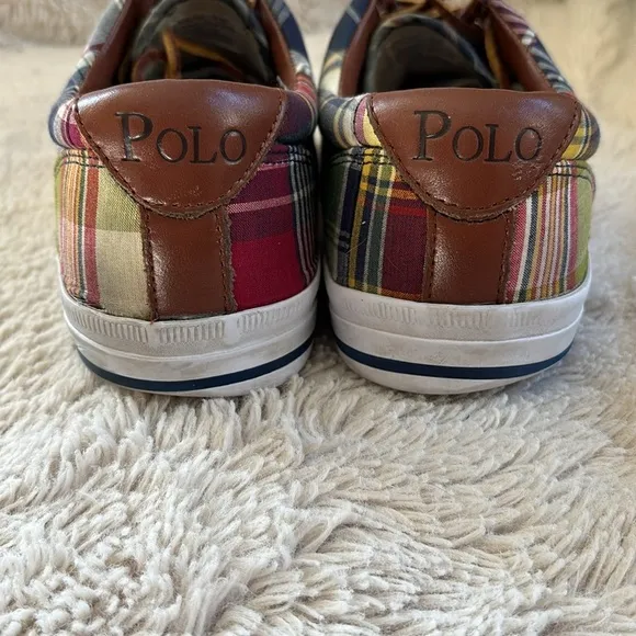 Polo Ralph Lauren Vaughn Shoes Sneakers Men’s Size 8.5 Plaid Canvas