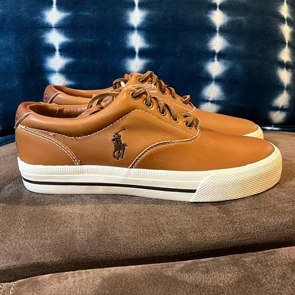 Polo Ralph Lauren Vaughn Soft Leather boat shoes sneakers new Tan Mens Size 8