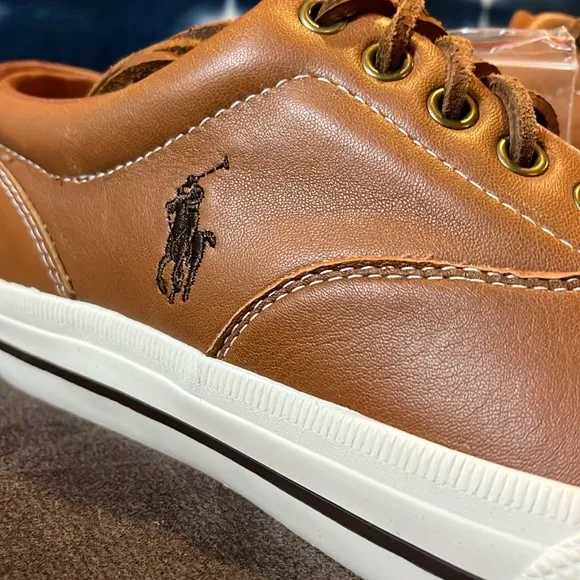 Polo Ralph Lauren Vaughn Soft Leather boat shoes sneakers new Tan Mens Size 8