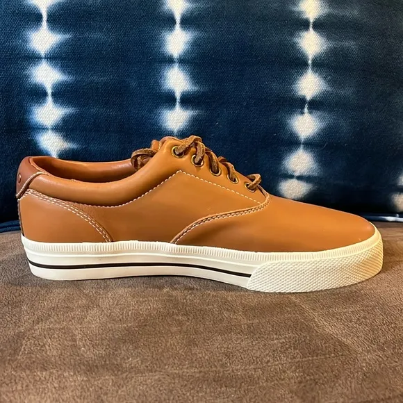 Polo Ralph Lauren Vaughn Soft Leather boat shoes sneakers new Tan Mens Size 8