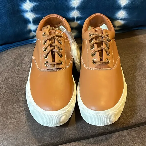 Polo Ralph Lauren Vaughn Soft Leather boat shoes sneakers new Tan Mens Size 8