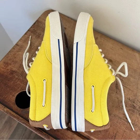 Polo Ralph Lauren yellow canvas leather vance side lace shoes mens sz 11