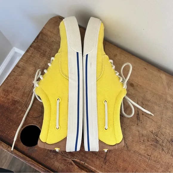 Polo Ralph Lauren yellow canvas leather vance side lace shoes mens sz 11