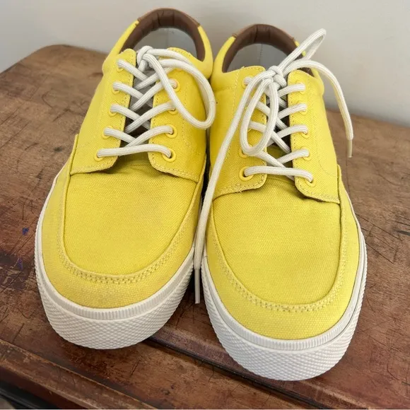 Polo Ralph Lauren yellow canvas leather vance side lace shoes mens sz 11