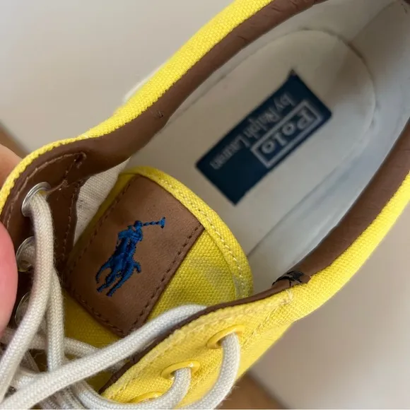Polo Ralph Lauren yellow canvas leather vance side lace shoes mens sz 11