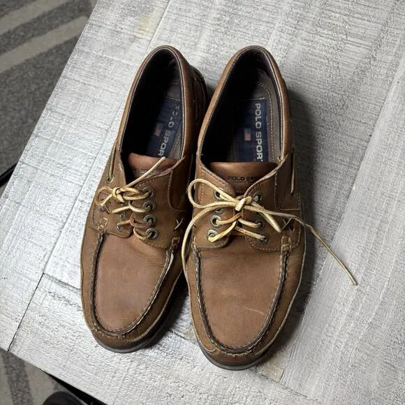 Polo Sport Ralph Lauren Brown Leather Boat Shoes Men's US 9.5 D