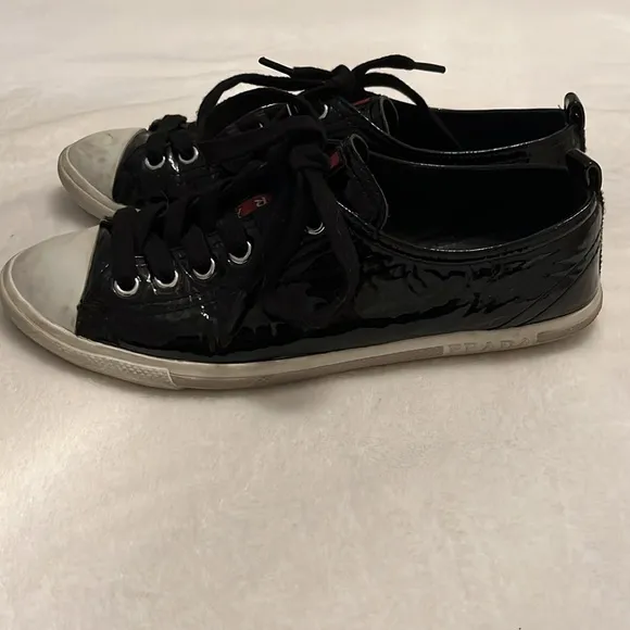 Prada Black Patent Canvas Sneakers 36.5