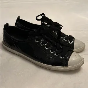 Prada Black Patent Canvas Sneakers 36.5